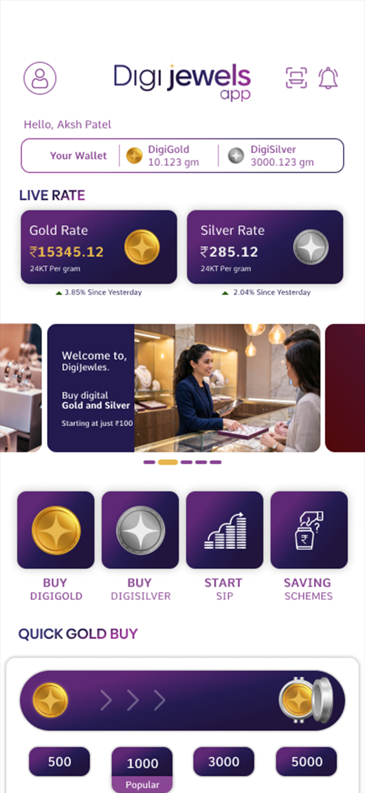 DigiJewels App - Home Screen
